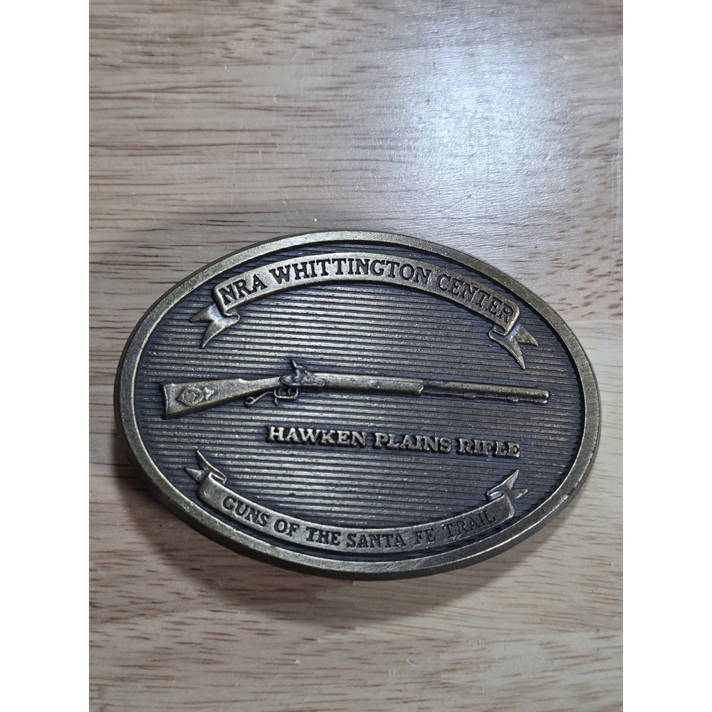 NRA Whittington Center Hawken Plains Rifle Brass Belt Buckle Vintage Brass Tone